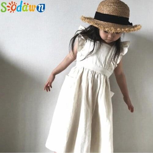 Sodawn Spring Summer Kids Girls Dresses With Pockets Flying Sleeve Sling Dresses Birthday Cute Party Children Clothing Dress