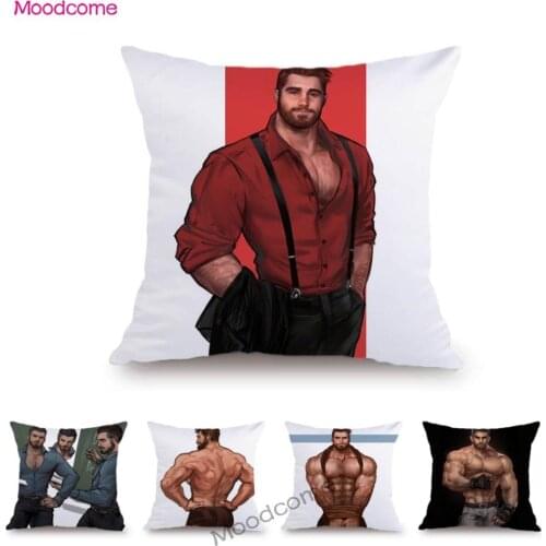 Super Soft Velvet Sofa Throw Pillow Case Sexy Muscle Jock Bear Man Gym Body Builder Boyfriend Nude Male Gay Art Cushion Cover