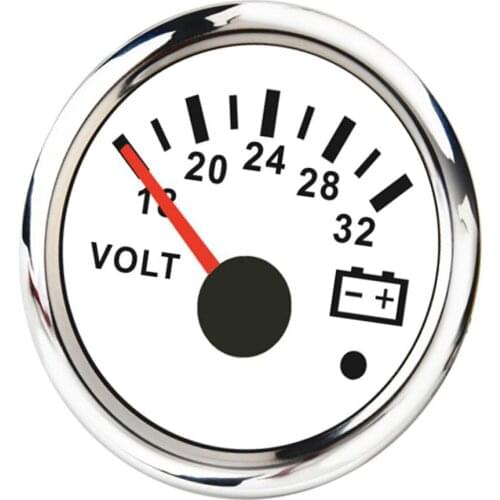 52mm White 18V-32V Round Panel Digital LED Voltmeter Gauge For Boat Yacht
