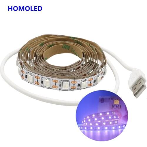 USB 5V UV LED Strip black light 5050 SMD 60led/m Not Waterproof USB Ultraviolet 395-405nm UV Tape Lamp For DJ Fluorescence party