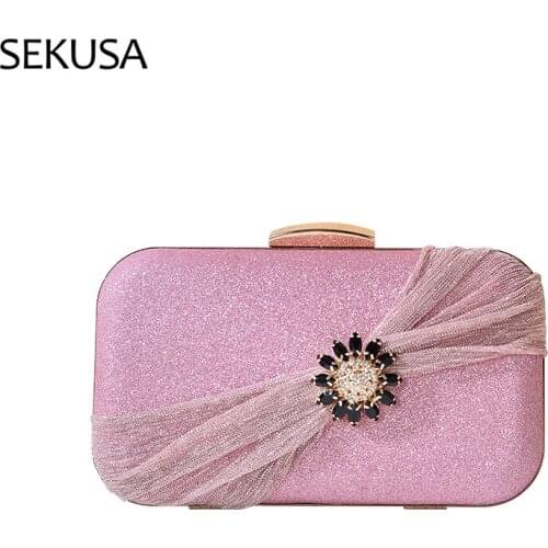 Ruched Diamonds Evening Bags Flower Sequin Lady Small Clutches Mixed Color Female Dress Handbags Purse