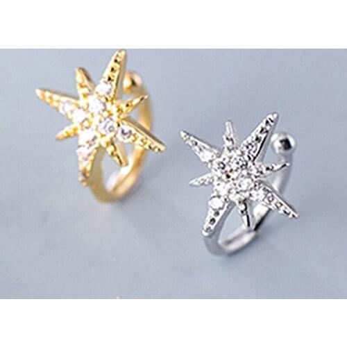 Fashion Female Ear Cuffs S925 Sterling Silver Simple Star Small Ear Clip Gold Color Earrings For Women Girls Gift Jewelry