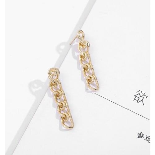 Gold Color Big Metal Long Chain Drop Earrings Rock Punk Statement Geometric Dangle Earrings for Women Punk Jewelry