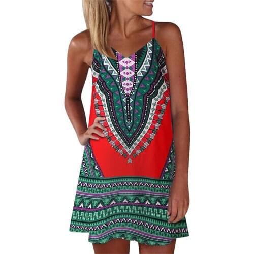 Bohemian Sexy Mini Dress Women Sleeveless V-neck Off Shoulder Backless Print Dresses 2021 Summer Ladies Casual Beach Dress