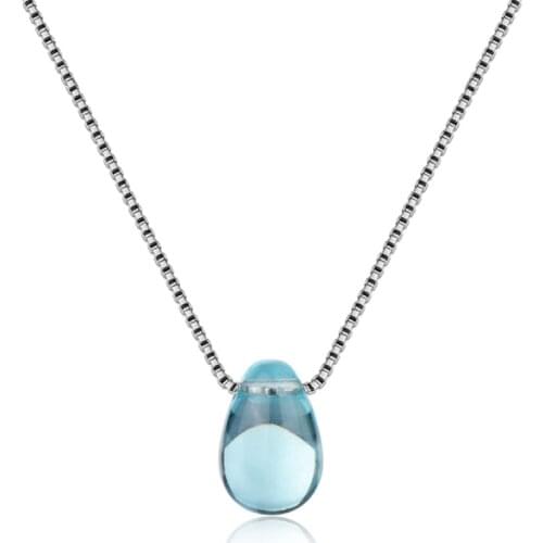 Net red new student style simple temperament wild blue crystal drop female silver plated necklaces SE057