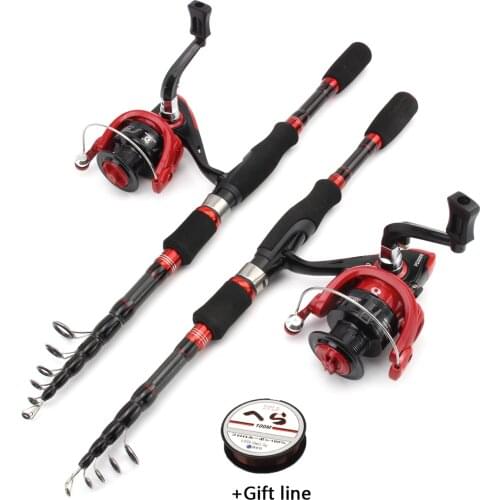 1.8m 2.1m Rod Reel Combos Spinning Fishing Rod and reel Travel lure Pole Carbon Telescopic Fishing Rod set trout Pikes fish pole