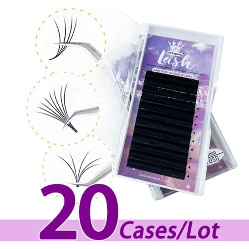 20case/lot MASSCAKU New design 12 lines super soft one second making fans mink eyelashes with custom eyelash packaging box