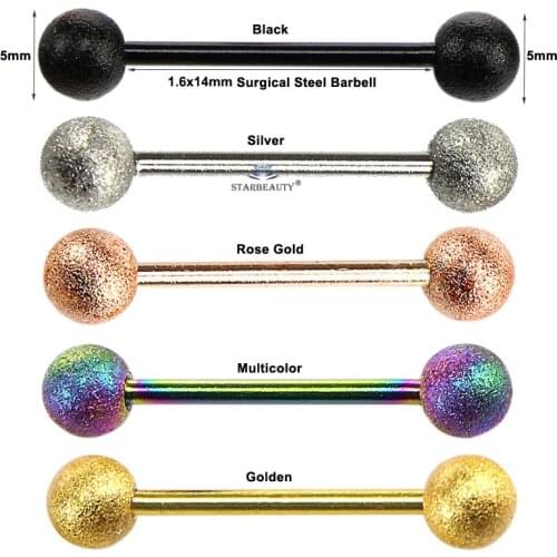 5pcs/lot 1.6x14mm Frosted Barbell Tongue Piercing Ball Tongue Rings Surgical Steel Nipple Ring Helix Piercing Earrings Jewelry