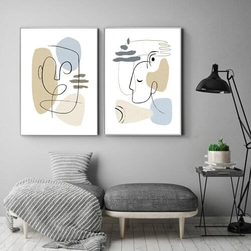 Abstract Blue Geometric Line Gallery Wall Art Canvas Painting Minimalist Posters And Prints Wall Pictures For Living Room Decor