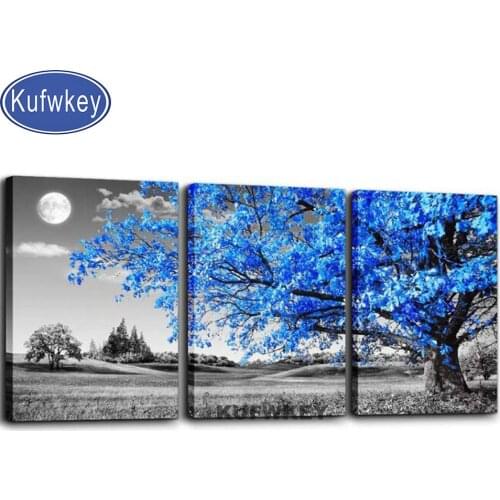 Diamond embroidery Art abstraction moon blue tree 3 pieces diamond Painting cross stitch mosaic rhinestone Wall Art