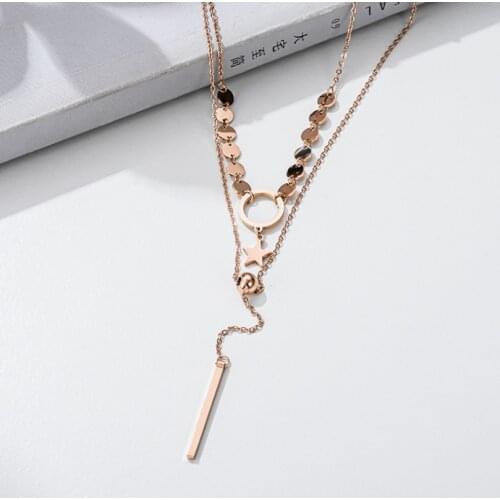 316L Stainless Steel Strip Star Pendant Double Layer Charms Chain Choker Necklace For Women Fashion Fine Jewelry Party Gifts