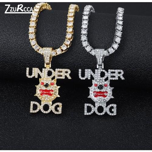Hip Hop Dog Pendant Necklace Gold Color Tennis Chain Crystal Necklace Men Surprise Birthday Gift cordao masculino