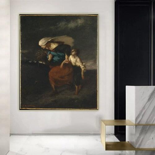 Citon Jean Francois Millet《Retreat from the Storm》Canvas Art Oil Painting Artwork Picture Wall Decor Backdrop Home Decoration