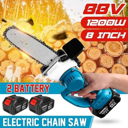 8 Inch 88V Rechargeable Electric Saw Chainsaw 1200W Brushless Motor with 2 Batteries Woodworking Cutter Tool For Makita Battery