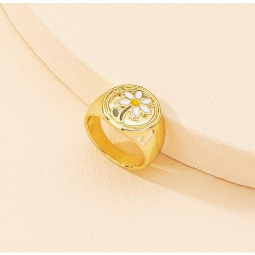 GSOLD Fashionable Geometric Metal Drip Glaze Flower Ring Simple Lovely Alloy Women Girls Party Jewelry Accessories 202105