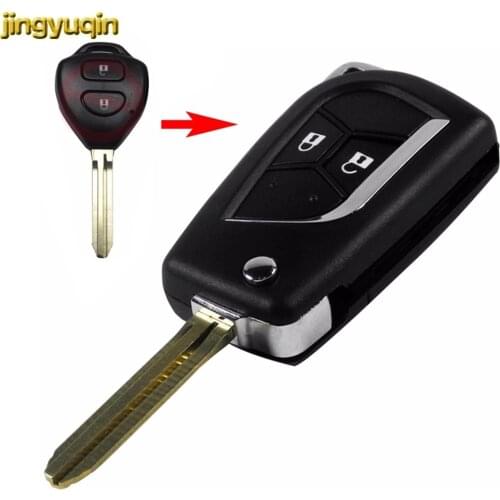 Jingyuqin for Toyota Rav4 Crown Corolla Hilux Yaris Avalon Echo Prado Modified Folding Remote Key Case Shell TOY43 2 Buttons Fob