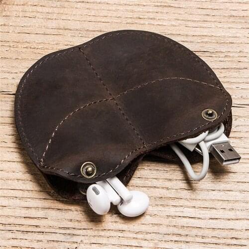 Leather Retro Storage Case Portable Earphone Organizer Wrap Storage Bag Coin Bag Headphone Data Cable Winder
