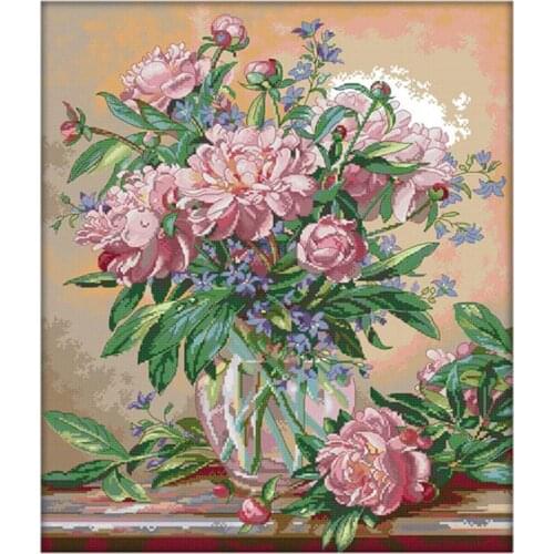 Cross Stitch Stamped Kits 14CT Printed Embroidery Cloth Needlepoint Kits Easy Patterns for Beginners, Bluebells Vase