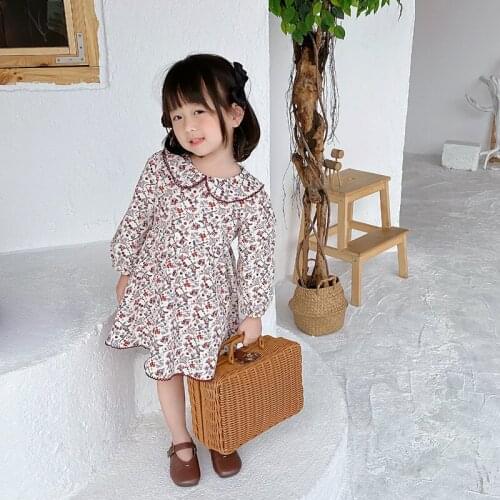 1-7T Toddler Kid Baby Girl Clothes Spring Floral Dress Elegant Long Sleeve Flower Print Outfit Cute Sweet Party Princess Dress