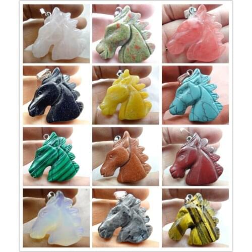 33*38MM Beautiful Horsehead mixing stone Pendant Gem Necklace Loose Bead