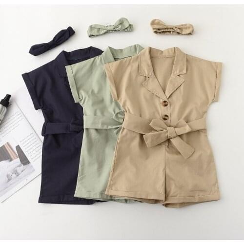 Casual Girls Clothing Sets New Summer Children Fashion Simplicity Clothes Bowtie Sashes Outfits with Headband 2pcs Solid Suits