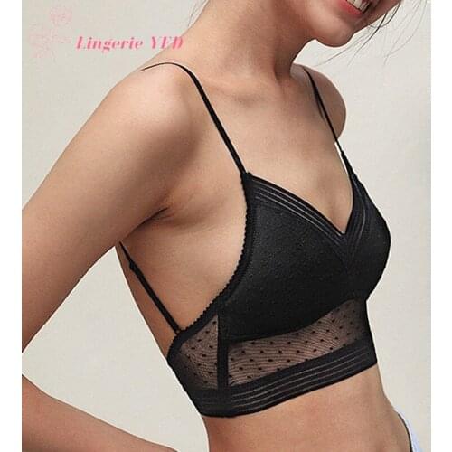Sexy Bralette bra Low Back Lace Bra dot mesh Ultra Thin Bra Top Ladies Low Back Underwear Women White Lingerie Sexy Femme Bra