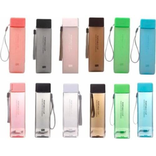 1 pcs 450ml transparent square plastic frosted cup outdoor cold juice sports with portable milk rope water cup