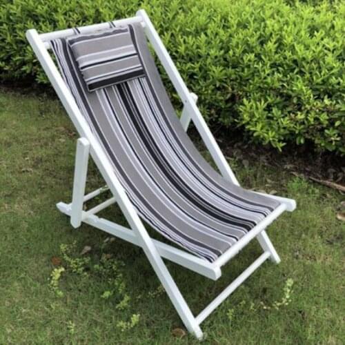 Adjustable folding chaise longue Wood Recliner Beach deck chair with pillow