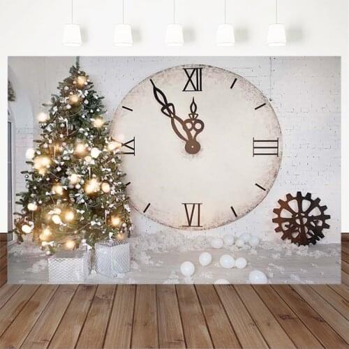 Christmas Photography Background Christmas Tree Huge Clock Gift Balloon Backdrop Child Party Decoration Banner For Photo Studio