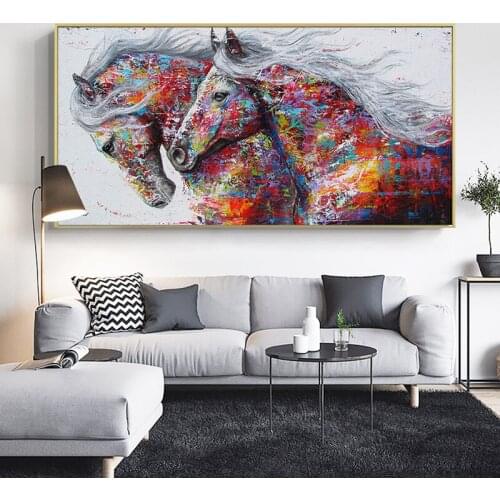 SELFLESSLY Animal Art Two Running Horses Canvas Painting Wall Art Pictures For Living Room Modern Abstract Art Prints Posters