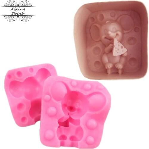 Lovely 3D cheese mouse shape silicone soft candy mold cake decoration tool Candy Chocolate Mold