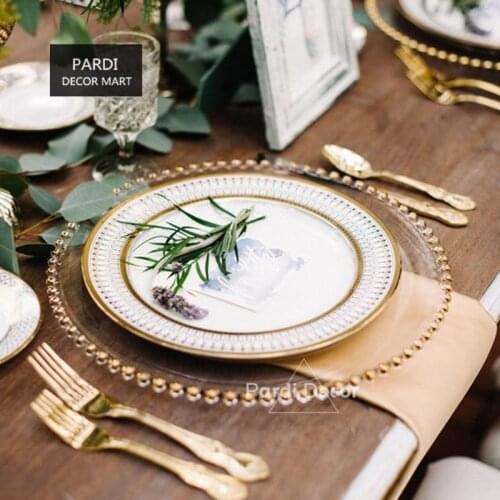 European glass pearl gold inlay dishes steak plate salad dishes party event decoration tableware 1pc/lot