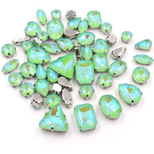 Wedding Decoration 50pcs/bag Olive AB Mocha Fluorescence Glass Crystal Stone Gold/Silver Claw Rhinestone Sew on Clothes/Shoe