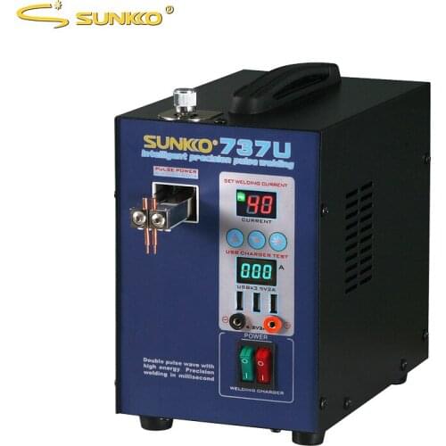 SUNKKO 737U Battery Spot Welder 2.8kw LED light Pulse Spot Welding Machine with USB Charging Testing for 18650 Battery Pack Weld