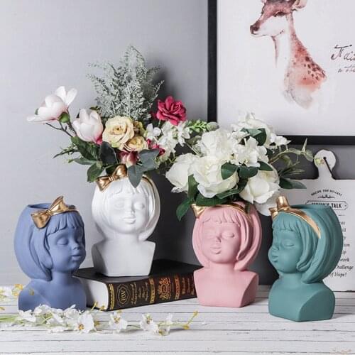 European-style Bowknot Little Girl Succulent Flower Pot Simple Vase Home Garden Balcony Decoration Ceramic Ornament Flower Pot