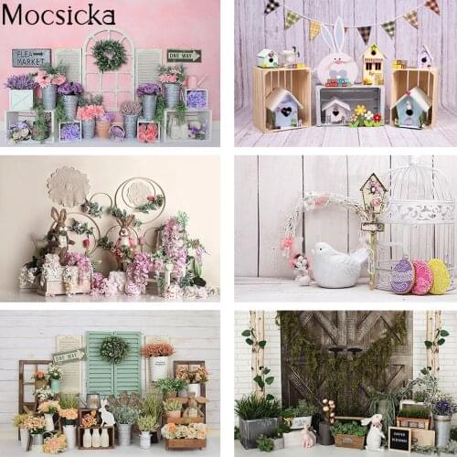 Spring Background Easter Egg Newborn Backdrop for Photography Studio Rabbit cake smash banner decorations rustic wood door props