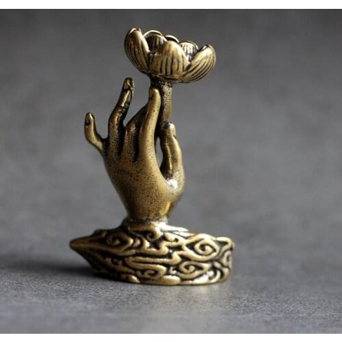 Vintage Copper Buddha Hand Lotus Base Backflow Incense Burner Decoration Brass Sitting guanyin Figurines Ornament Home Decor