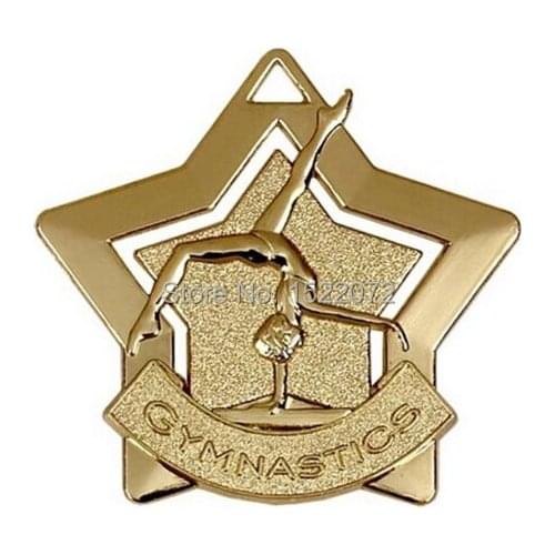 High quality low price Gymnastics Medal cheap custom Gold Metal star design with ribbon medals cheap custom dance sport medals