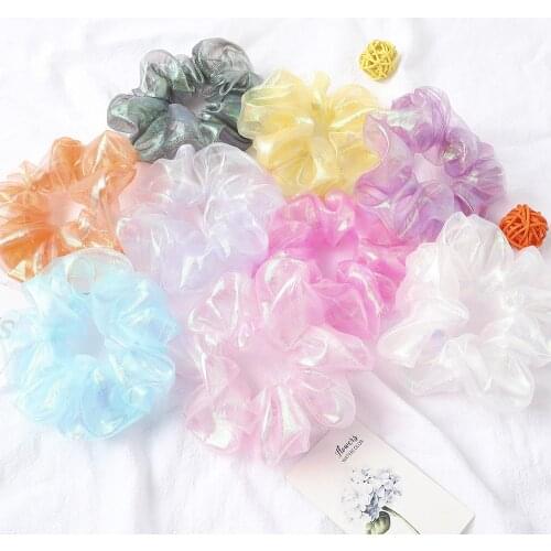 9pcs/lot Women Hair Ties Sets Candy Color Bright Organza Scrunchy Pack Bulk Schrunchy Lot Glitter Bling Hair Elastic