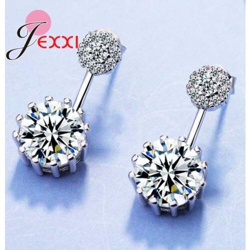 Summer Styles Romantic Sweet Shiny Crystals Flowers 925 Sterling Silver Stud Earrings For Women Ladies Wedding Brincos