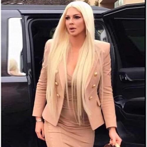 Designer Newest 2021 Blazer Jacket Womens Lion Metal Buttons Double Breasted Blazer Star Style Outer Wear Khaki