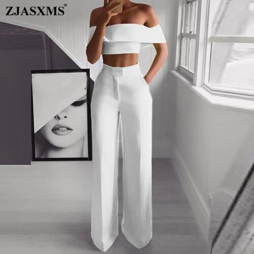 Summer Off Shoulder Crop Top + Pocket Long Pants Women Sets Clothes Spring Slash Neck Office Lady Suit Sexy Solid Casual Outfits
