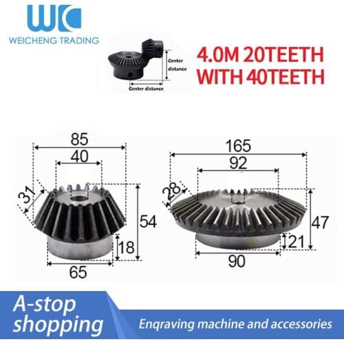 1:2 Bevel Gear 4 Modulus 20 Teeth hole 16mm + 40 teeth Hole 18mm 90 Degree Drive Commutation Steel Gears Steel Gears Screw M5