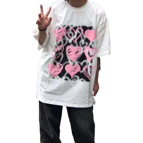 100% cotton love letter printing summer new round neck short sleeve T-shirt female student jacket Korean loose ins