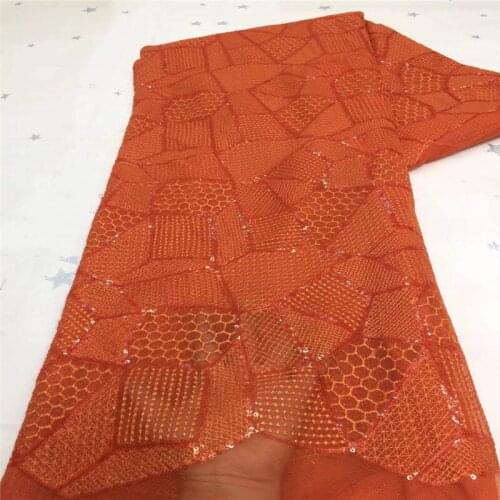 2021 Orange Sequins Lace Fabrics Nigerian Net Mesh Lace Fabric with Sequins High Quality African French Sequence Lace Fabric