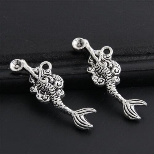 30pcs Silver Color Little Lovely Sea Mermaid Charms Fish Nautical Pendant Pop Making Jewelry Fit Accessories 33x26mm A3041