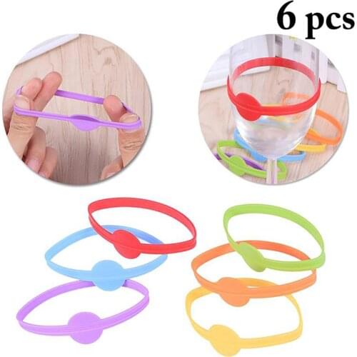 6pcs Mini Cute Wine Glass Mark Circle Wine Glass Charm Reusable Silicone Ring Wine Glass Marker Wine Glass Tag Bar Accessories
