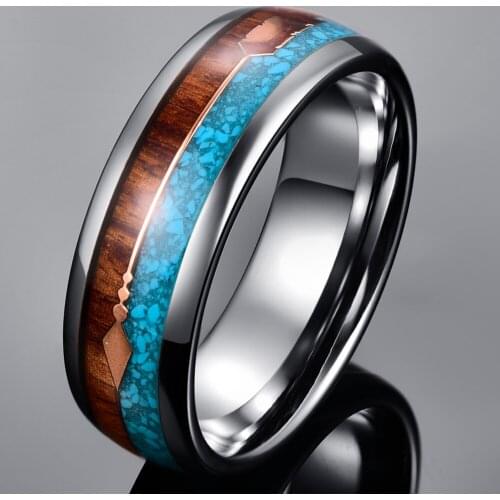 9mm Silver Color Tungsten Wood Rings For Men Jewelry Blue Opal Wood Men Engagement Couple Promise Rings