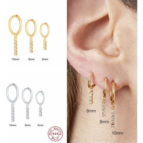 GS 925 Sterling Silver Clear Zircon Long Line Drop Earring Women Fashion Crystal Tassel Dangle Piercing Pendiente Jewelry 3PCs