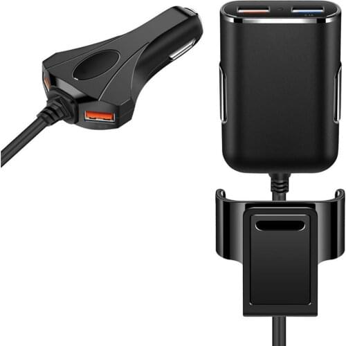 SOONHUA 4-Port USB Car Charger Quick Charge 3.0 Fast Charging Chargers Adapter Built-In Smart IC Chip With Clip